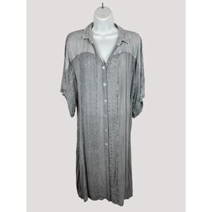 Young Threads Embroidered Shirt Dress Gray Boho Midi Dress L/XL